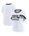 Wear By Erin Andrews Women's White Las Vegas Raiders Cropped Center Stripe Dolman T-shirt In White