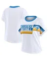 Wear By Erin Andrews White Los Angeles Chargers Cropped Center Stripe Dolman T-shirt In White