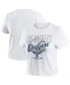 Wear By Erin Andrews Women's White Los Angeles Dodgers Distressed Cropped Baby T-shirt