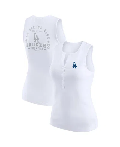 WEAR BY ERIN ANDREWS WOMEN'S WHITE LOS ANGELES DODGERS RIB-KNIT HENLEY TANK TOP
