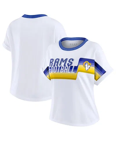 Wear By Erin Andrews White Los Angeles Rams Cropped Center Stripe Dolman T-shirt