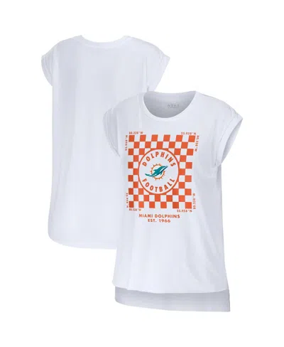 Wear By Erin Andrews Women's White Miami Dolphins Checker Muscle Tank Top