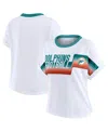 Wear By Erin Andrews White Miami Dolphins Cropped Center Stripe Dolman T-shirt In Green