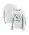 Wear By Erin Andrews Women's White Miami Dolphins Graphic Waffle Long-sleeve T-shirt In Animal Print