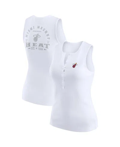 Wear By Erin Andrews Women's White Miami Heat Rib-knit Henley Tank Top