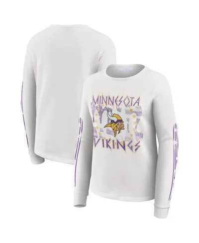 Wear By Erin Andrews Women's White Minnesota Vikings Graphic Waffle Long-sleeve T-shirt