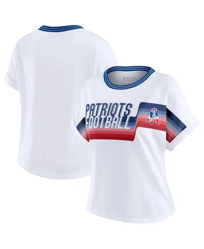 Wear By Erin Andrews Women's White New England Patriots Cropped Center Stripe Dolman T-shirt