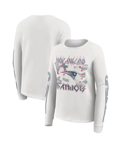 Wear By Erin Andrews Women's White New England Patriots Graphic Waffle Long-sleeve T-shirt