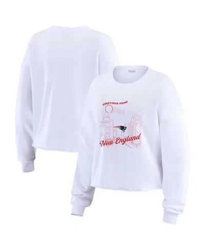 Wear By Erin Andrews Women's White New England Patriots Postcard Cropped Long Sleeve Top