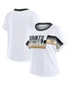 Wear By Erin Andrews Women's White New Orleans Saints Cropped Center Stripe Dolman T-shirt In White