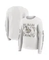 Wear By Erin Andrews Women's White New Orleans Saints Graphic Waffle Long-sleeve T-shirt In Gray