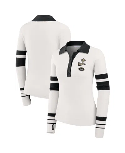 Wear By Erin Andrews Women's White New Orleans Saints Ribbed Henley Polo Shirt