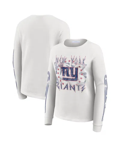 Wear By Erin Andrews Women's White New York Giants Graphic Waffle Long-sleeve T-shirt In Gray