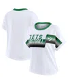 Wear By Erin Andrews Women's White New York Jets Cropped Center Stripe Dolman T-shirt In White