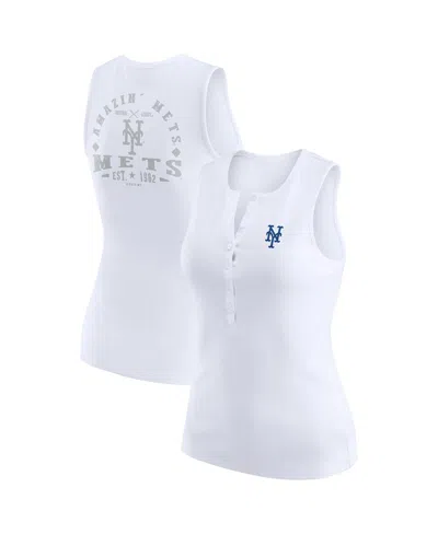 WEAR BY ERIN ANDREWS WOMEN'S WHITE NEW YORK METS RIB-KNIT HENLEY TANK TOP