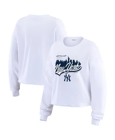 WEAR BY ERIN ANDREWS WOMEN'S WHITE NEW YORK YANKEES DOMESTIC POSTCARD LONG SLEEVE T-SHIRT