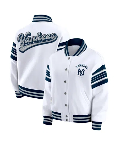Wear By Erin Andrews Women's White New York Yankees Full-snap Fleece Sweatshirt Jacket