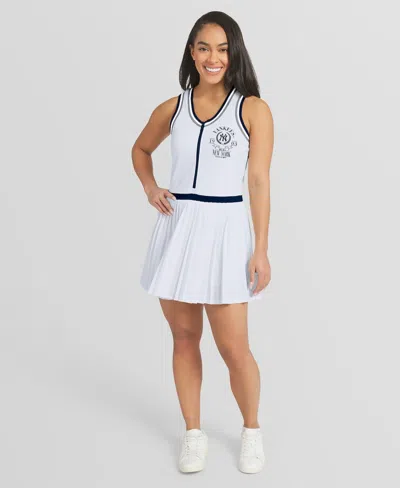 Wear By Erin Andrews Women's White New York Yankees Zip-front Pleated Tri-blend Scoop Neck Tank Dress