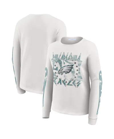 Wear By Erin Andrews Women's White Philadelphia Eagles Graphic Waffle Long-sleeve T-shirt