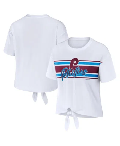 Wear By Erin Andrews Women's White Philadelphia Phillies Tie-front T-shirt