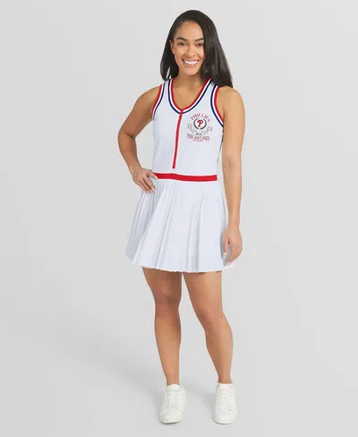 Wear By Erin Andrews Women's White Philadelphia Phillies Zip-front Pleated Tri-blend Scoop Neck Tank Dress