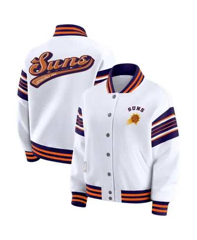 Wear By Erin Andrews Women's White Phoenix Suns Snap Front Fleece Sweatshirt