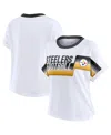 Wear By Erin Andrews Women's White Pittsburgh Steelers Cropped Center Stripe Dolman T-shirt In White