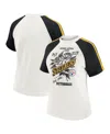 Wear By Erin Andrews Women's White Pittsburgh Steelers Sleeve Stripe Distressed Raglan T-shirt In Black