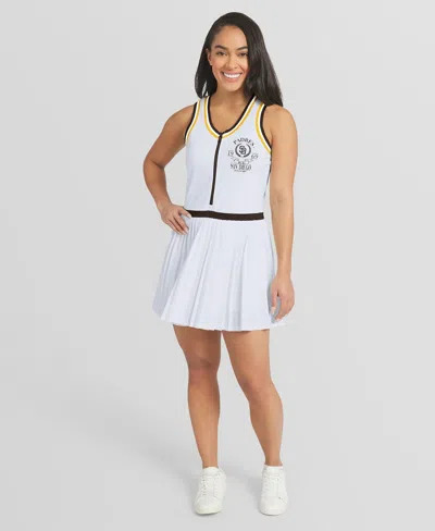 Wear By Erin Andrews Women's White San Diego Padres Zip-front Pleated Tri-blend Scoop Neck Tank Dress In Blue