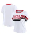 Wear By Erin Andrews Women's White San Francisco 49ers Cropped Center Stripe Dolman T-shirt In White