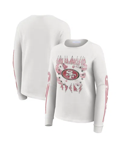 Wear By Erin Andrews Women's White San Francisco 49ers Graphic Waffle Long-sleeve T-shirt