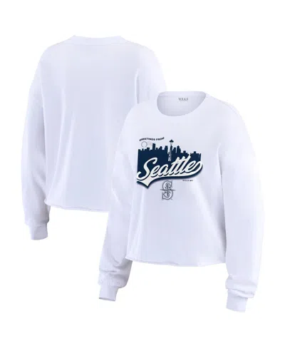 WEAR BY ERIN ANDREWS WOMEN'S WHITE SEATTLE MARINERS DOMESTIC POSTCARD LONG SLEEVE T-SHIRT