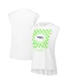 Wear By Erin Andrews Women's White Seattle Seahawks Checker Muscle Tank Top In White