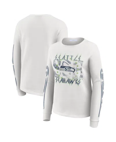 Wear By Erin Andrews Women's White Seattle Seahawks Graphic Waffle Long-sleeve T-shirt