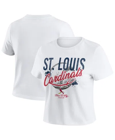 Wear By Erin Andrews Women's White St. Louis Cardinals Distressed Cropped Baby T-shirt