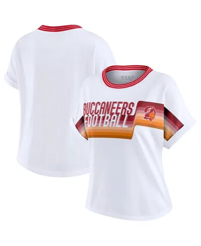 Wear By Erin Andrews Women's White Tampa Bay Buccaneers Cropped Center Stripe Dolman T-shirt In Black
