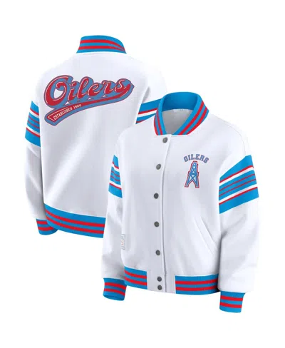 Wear By Erin Andrews Women's White Tennessee Titans Full-snap Fleece Sweatshirt Jacket In Multi