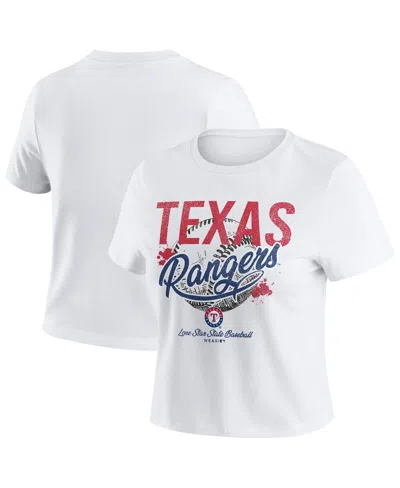 Wear By Erin Andrews Women's White Texas Rangers Distressed Cropped Baby T-shirt