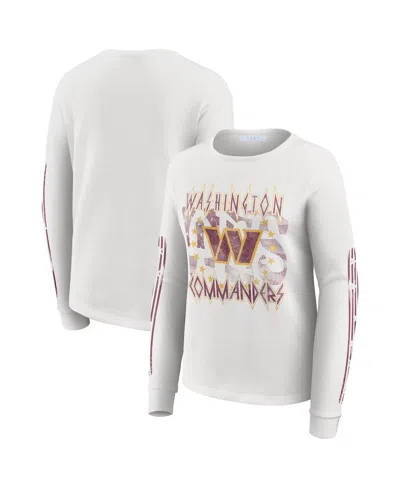 Wear By Erin Andrews Women's White Washington Commanders Graphic Waffle Long-sleeve T-shirt