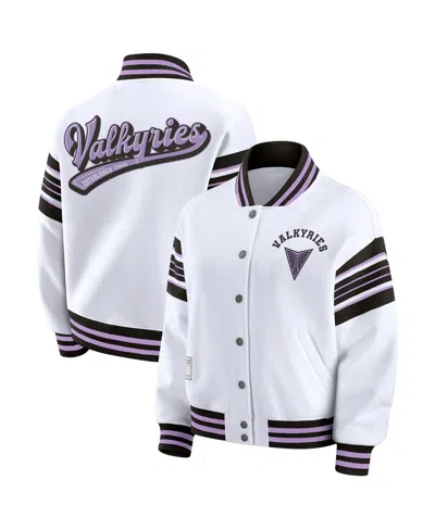 WEAR BY ERIN ANDREWS WOMEN'S WHITE/BLACK GOLDEN STATE VALKYRIES PLUS SIZE FULL-SNAP FLEECE SWEATSHIRT JACKET