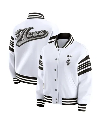 Wear By Erin Andrews White/black Las Vegas Aces Full-snap Fleece Sweatshirt Jacket