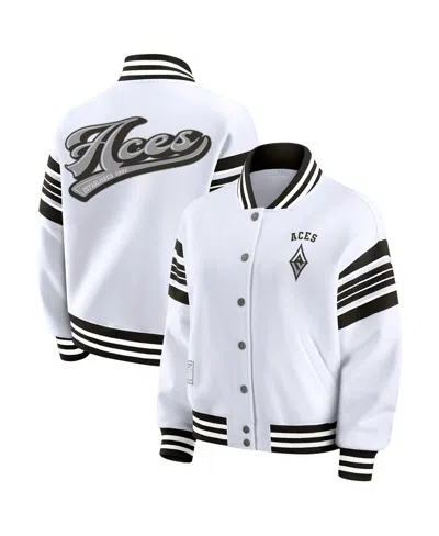 Wear By Erin Andrews Women's White/black Las Vegas Aces Plus Size Full-snap Fleece Sweatshirt Jacket
