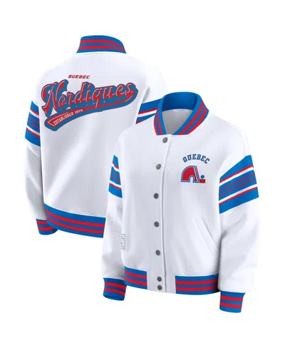 Wear By Erin Andrews Women's White/blue Quebec Nordiques Full-snap Fleece Sweatshirt Jacket In Multi