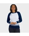 Wear By Erin Andrews Women's White/college Navy Seattle Seahawks Color Block Raglan Sweater In Blue