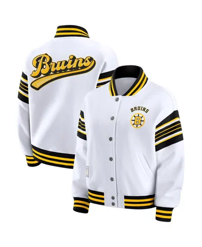 Wear By Erin Andrews Women's White/gold Boston Bruins Full-snap Fleece Sweatshirt Jacket In Multi