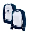 Wear By Erin Andrews Women's White/navy Dallas Cowboys Color Block Raglan Sweater In Multi