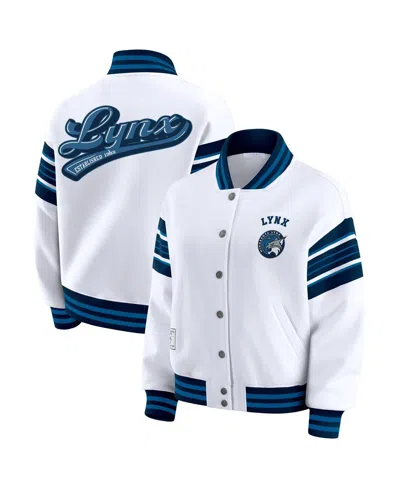 Wear By Erin Andrews Women's White/navy Minnesota Lynx Full-snap Fleece Sweatshirt Jacket In Blue