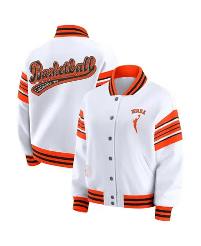 Wear By Erin Andrews Women's White/orange Wnba Full-snap Fleece Sweatshirt Jacket In Multi