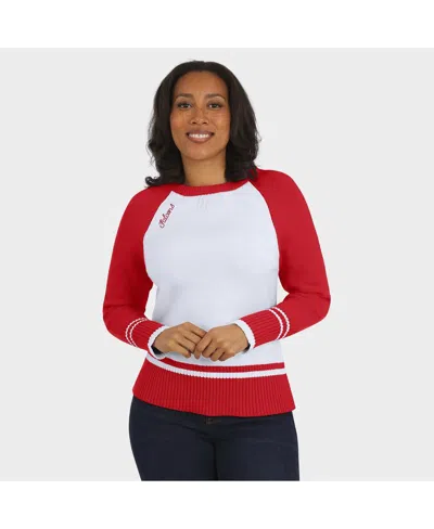 Wear By Erin Andrews Women's White/red Atlanta Falcons Color Block Raglan Sweater In Multi