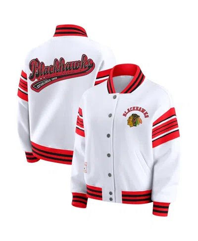 Wear By Erin Andrews Women's White/red Chicago Blackhawks Full-snap Fleece Sweatshirt Jacket